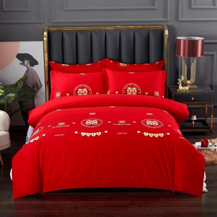 居美良品 2025新款婚庆100全棉纯棉大红磨毛系列被套单件单被套 双喜