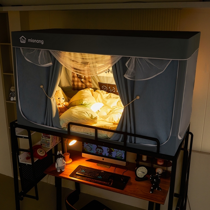 91家纺网 家纺一手货源 找家纺 卓尔居 2025新款学生遮光床帘学生蚊帐-非凡大师系列 非凡大师-蓝灰