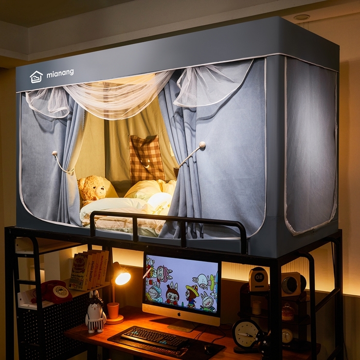 91家纺网 家纺一手货源 找家纺 卓尔居 2025新款学生遮光床帘学生蚊帐-非凡大师系列 非凡大师-蓝灰