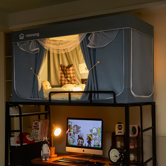 91家纺网 家纺一手货源 找家纺 卓尔居 2025新款学生遮光床帘学生蚊帐-非凡大师系列 非凡大师-蓝灰