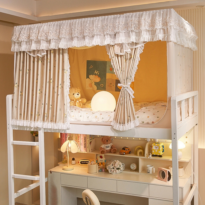 91家纺网 家纺一手货源 找家纺 富莱星蚊帐 2025新款无涂层温和植绒强遮光学生蚊帐-浅语 浅语-卡其