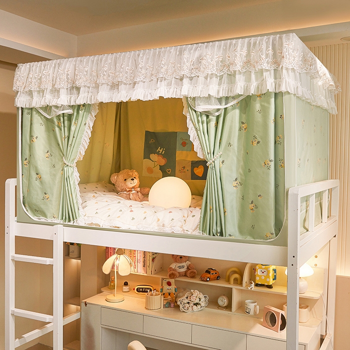 91家纺网 家纺一手货源 找家纺 富莱星蚊帐 2025新款无涂层温和植绒强遮光学生蚊帐-浅语 浅语-抹茶绿