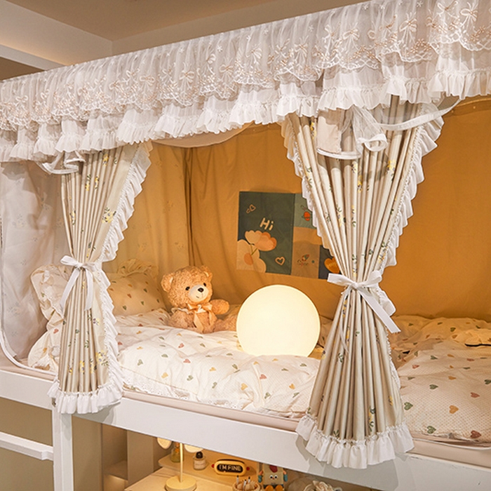 91家纺网 家纺一手货源 找家纺 富莱星蚊帐 2025新款无涂层温和植绒强遮光学生蚊帐-浅语 浅语-卡其