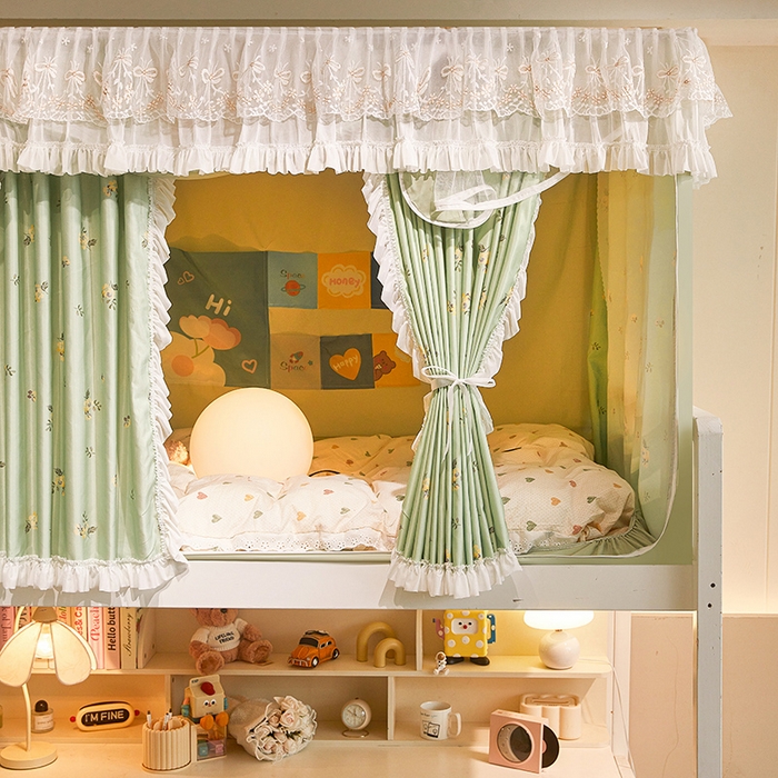 91家纺网 家纺一手货源 找家纺 富莱星蚊帐 2025新款无涂层温和植绒强遮光学生蚊帐-浅语 浅语-抹茶绿