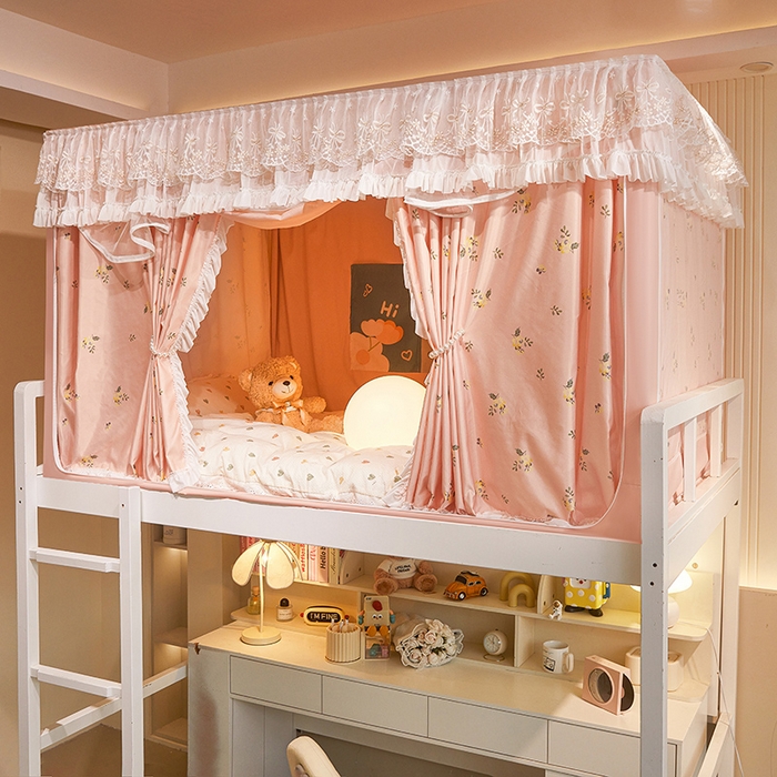 91家纺网 家纺一手货源 找家纺 富莱星蚊帐 2025新款无涂层温和植绒强遮光学生蚊帐-浅语 浅语-暖粉