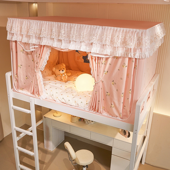 91家纺网 家纺一手货源 找家纺 富莱星蚊帐 2025新款无涂层温和植绒强遮光学生蚊帐-浅语 浅语-暖粉