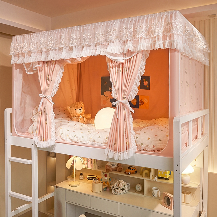 富莱星蚊帐 2025新款无涂层温和植绒强遮光学生蚊帐-浅语 浅语-暖粉