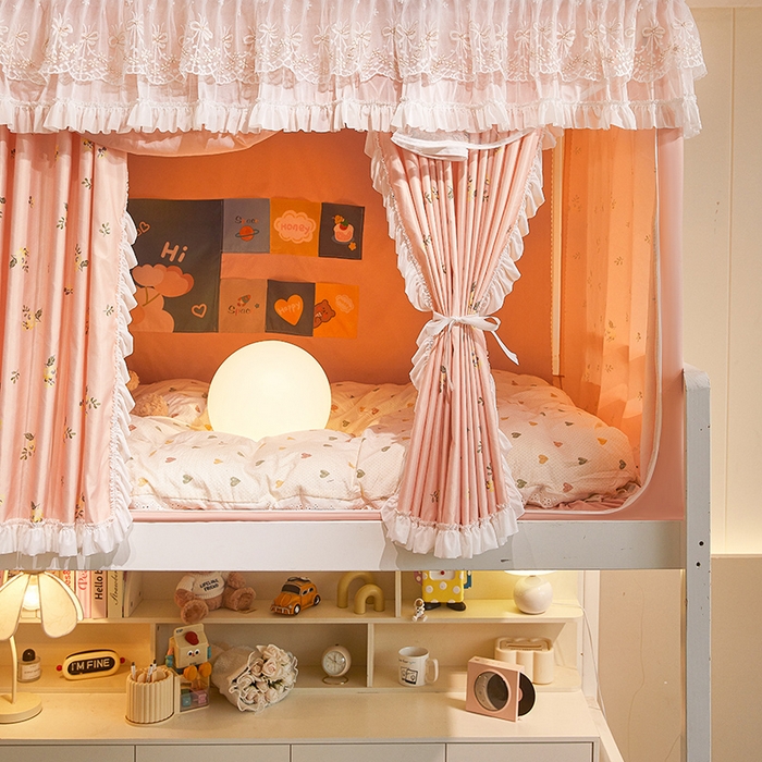 91家纺网 家纺一手货源 找家纺 富莱星蚊帐 2025新款无涂层温和植绒强遮光学生蚊帐-浅语 浅语-暖粉