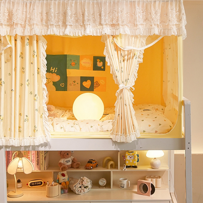 91家纺网 家纺一手货源 找家纺 富莱星蚊帐 2025新款无涂层温和植绒强遮光学生蚊帐-浅语 浅语-米黄