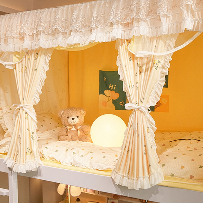 91家纺网 家纺一手货源 找家纺 富莱星蚊帐 2025新款无涂层温和植绒强遮光学生蚊帐-浅语 浅语-米黄