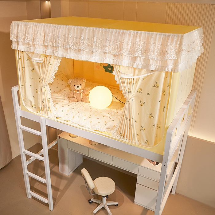 91家纺网 家纺一手货源 找家纺 富莱星蚊帐 2025新款无涂层温和植绒强遮光学生蚊帐-浅语 浅语-米黄