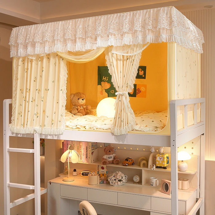 91家纺网 家纺一手货源 找家纺 富莱星蚊帐 2025新款无涂层温和植绒强遮光学生蚊帐-浅语 浅语-米黄