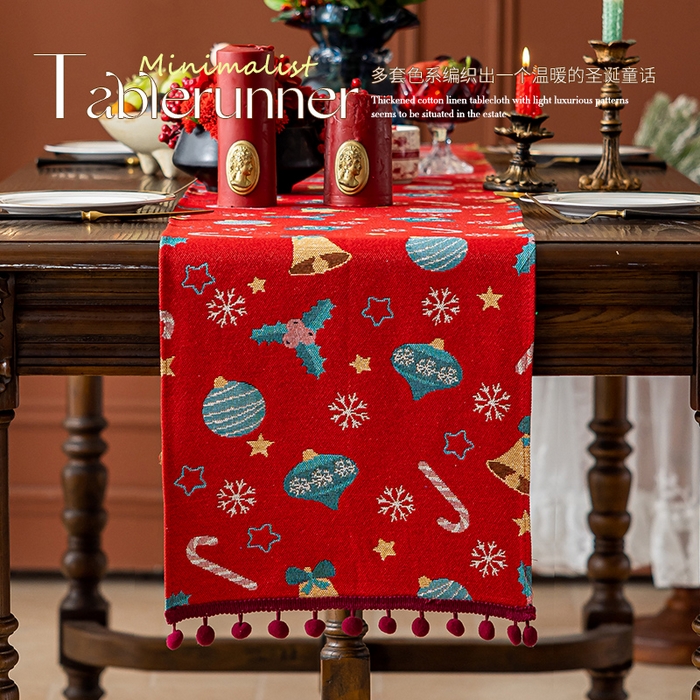 91家纺网 家纺一手货源 找家纺 （总）大梧2025新款圣诞绒球-桌旗