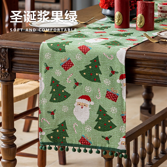大梧2025新款圣诞绒球-桌旗 圣诞浆果绿