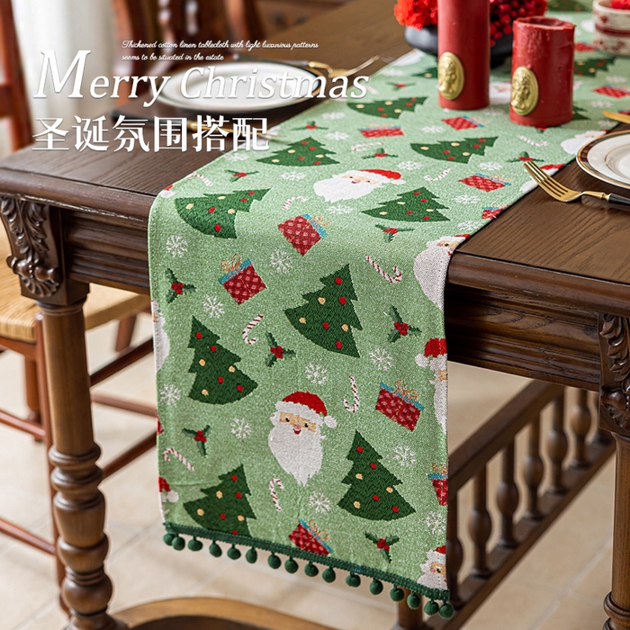 91家纺网 家纺一手货源 找家纺 大梧2025新款圣诞绒球-桌旗 圣诞浆果绿