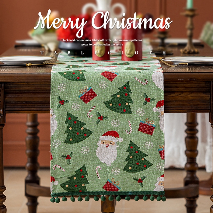 91家纺网 家纺一手货源 找家纺 大梧2025新款圣诞绒球-桌旗 圣诞浆果绿