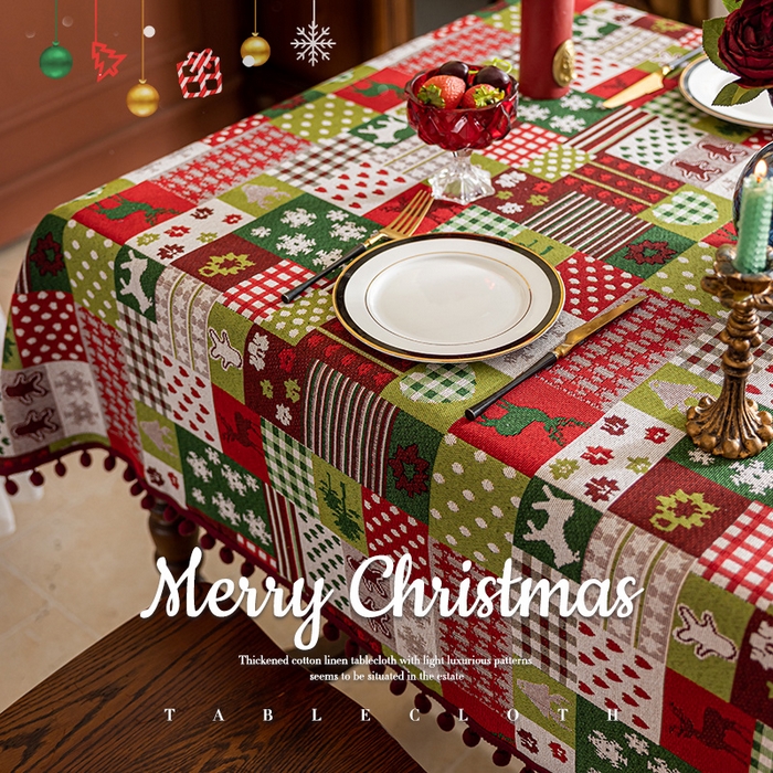 91家纺网 家纺一手货源 找家纺 大梧2025新款圣诞绒球-桌布 圣诞拼布