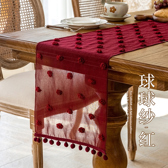 大梧2025新款球球纱桌旗 球球纱-红