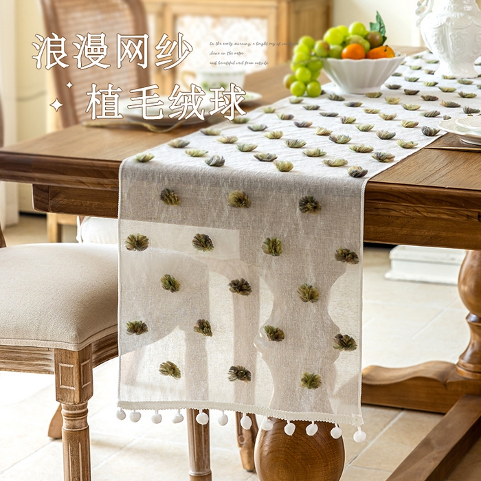 91家纺网 家纺一手货源 找家纺 大梧2025新款球球纱桌旗 球球纱-黑