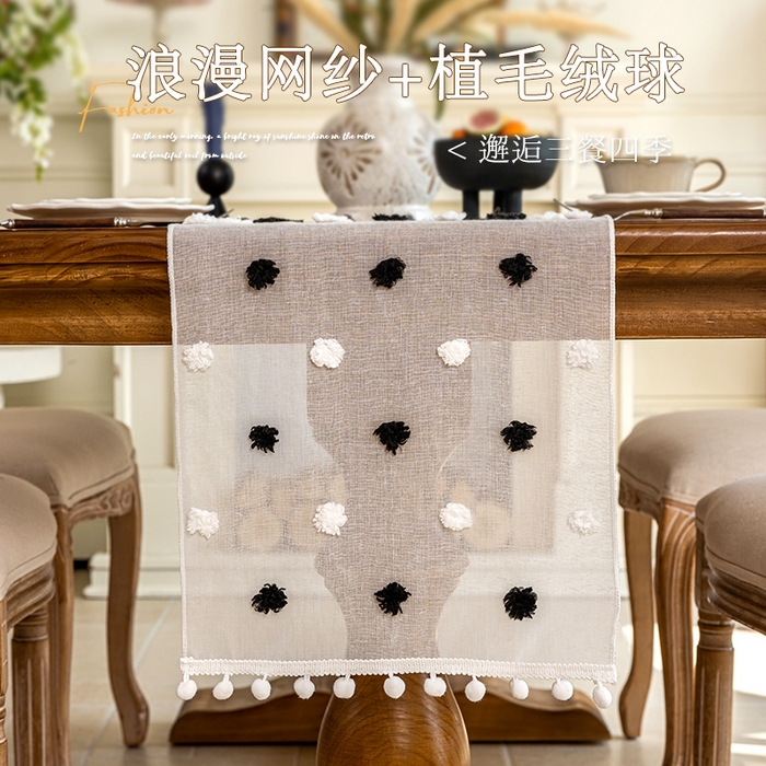 91家纺网 家纺一手货源 找家纺 大梧2025新款球球纱桌旗 球球纱-黑