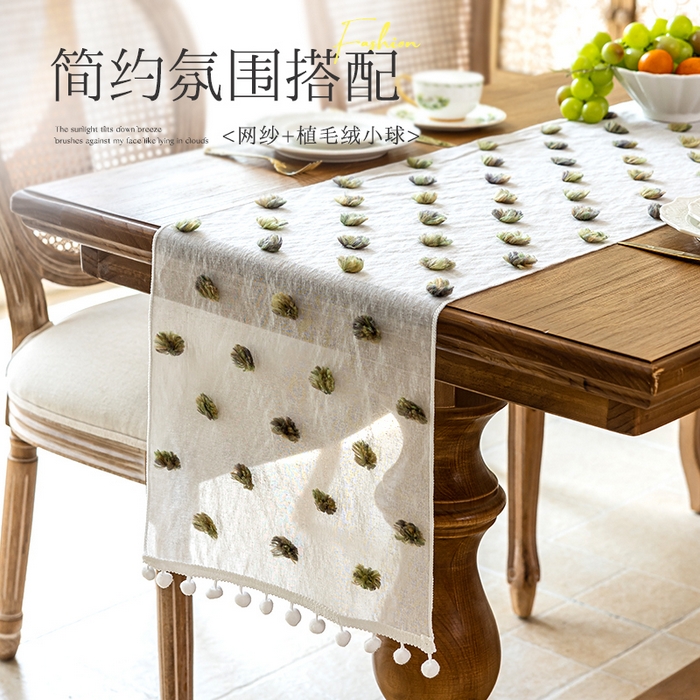 91家纺网 家纺一手货源 找家纺 大梧2025新款球球纱桌旗 球球纱-黑