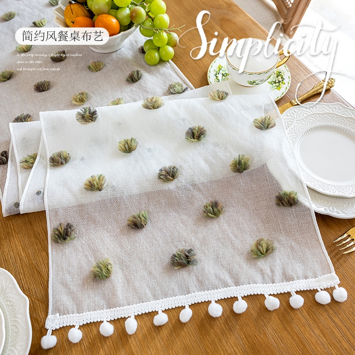 91家纺网 家纺一手货源 找家纺 大梧2025新款球球纱桌旗 球球纱-绿