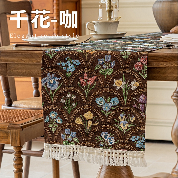 大梧2025新款千花桌旗 千花-咖