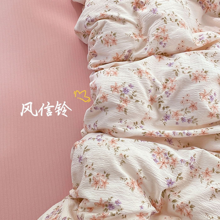 91家纺网 家纺一手货源 找家纺 梦卓家纺 2025新款超柔云感双层纱四件套 风信铃