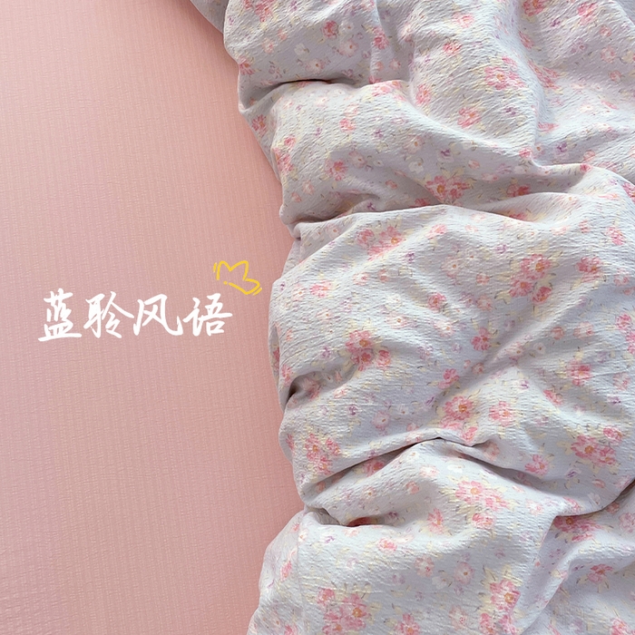 91家纺网 家纺一手货源 找家纺 梦卓家纺 2025新款超柔云感双层纱四件套 蓝聆风语