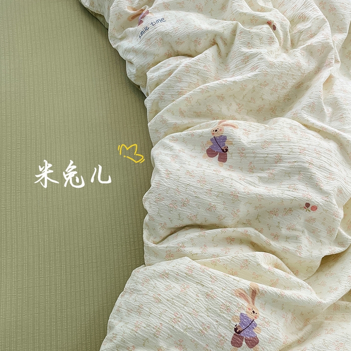 91家纺网 家纺一手货源 找家纺 梦卓家纺 2025新款超柔云感双层纱四件套 米兔儿