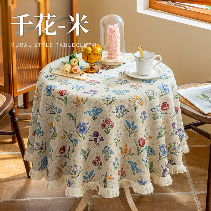 91家纺网 家纺一手货源 找家纺 大梧2025新款千花桌布 千花-米（圆桌）