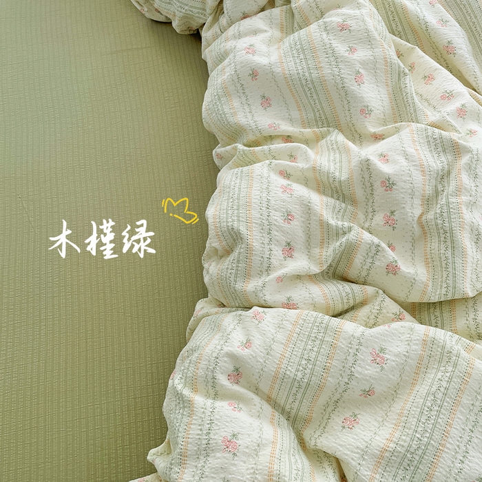 91家纺网 家纺一手货源 找家纺 梦卓家纺 2025新款超柔云感双层纱四件套 木槿绿