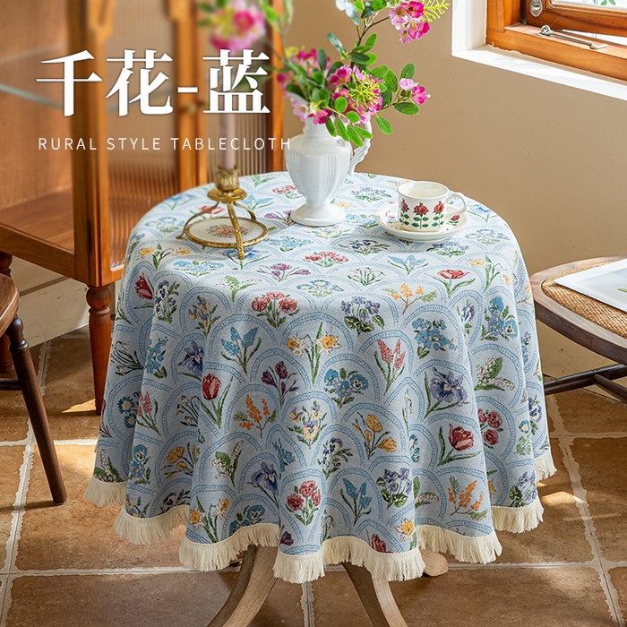 大梧2025新款千花桌布 千花-蓝（圆桌）