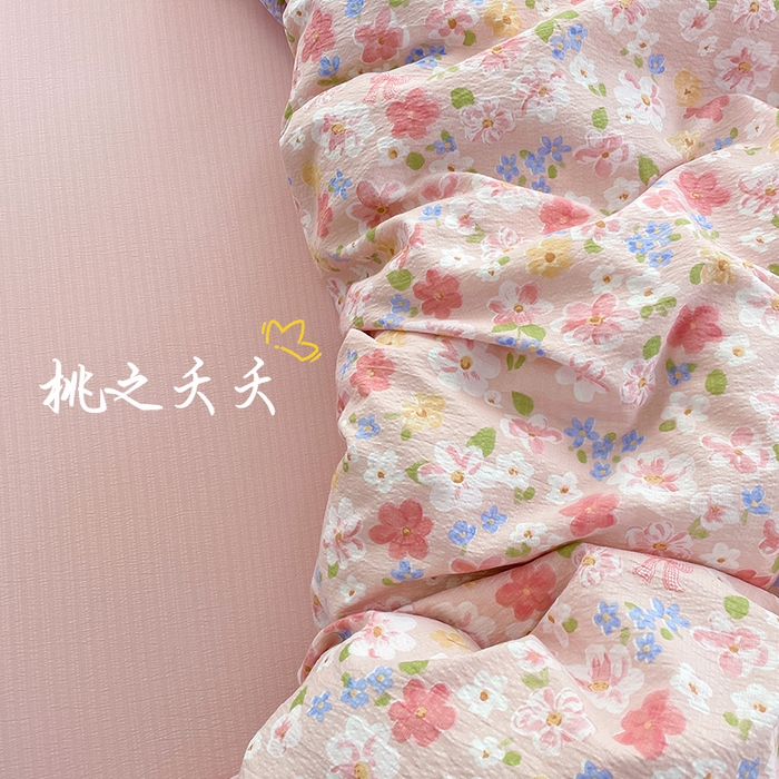 91家纺网 家纺一手货源 找家纺 梦卓家纺 2025新款超柔云感双层纱四件套 桃之夭夭