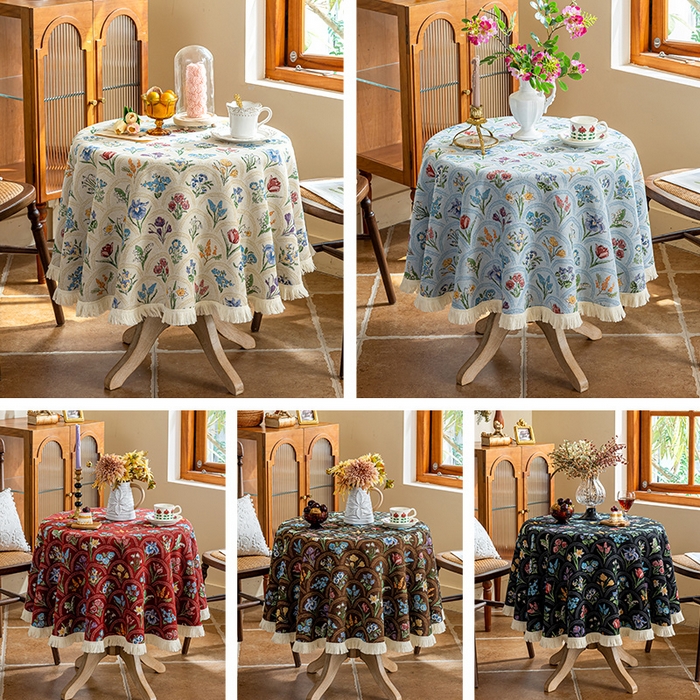 91家纺网 家纺一手货源 找家纺 大梧2025新款千花桌布 千花-黑（圆桌）