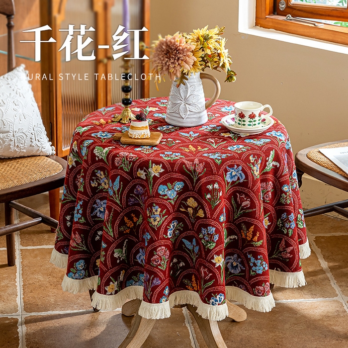 大梧2025新款千花桌布 千花-红（圆桌）