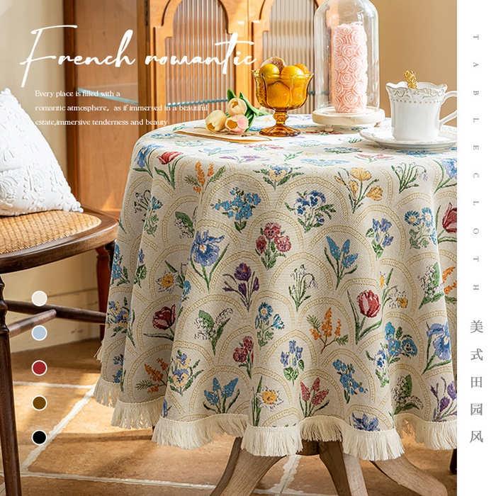 91家纺网 家纺一手货源 找家纺 大梧2025新款千花桌布 千花-米（圆桌）