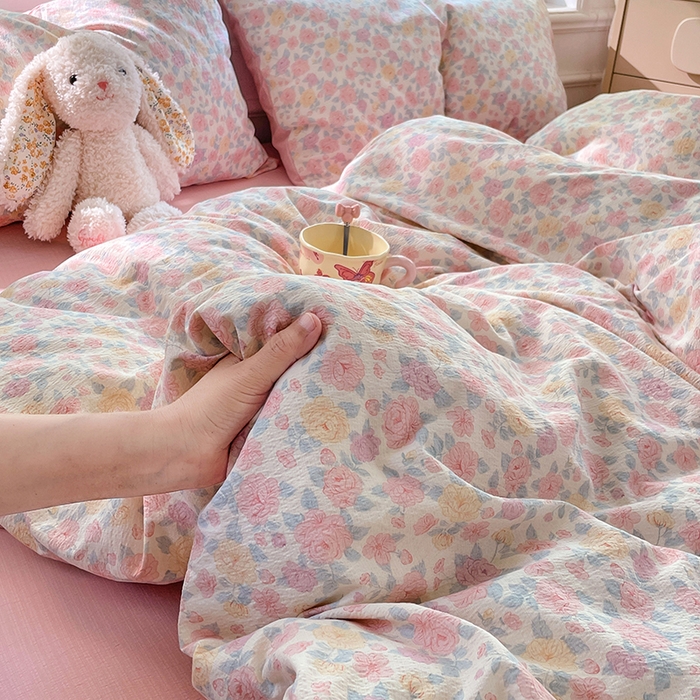 91家纺网 家纺一手货源 找家纺 梦卓家纺 2025新款超柔云感双层纱四件套 半夏花语