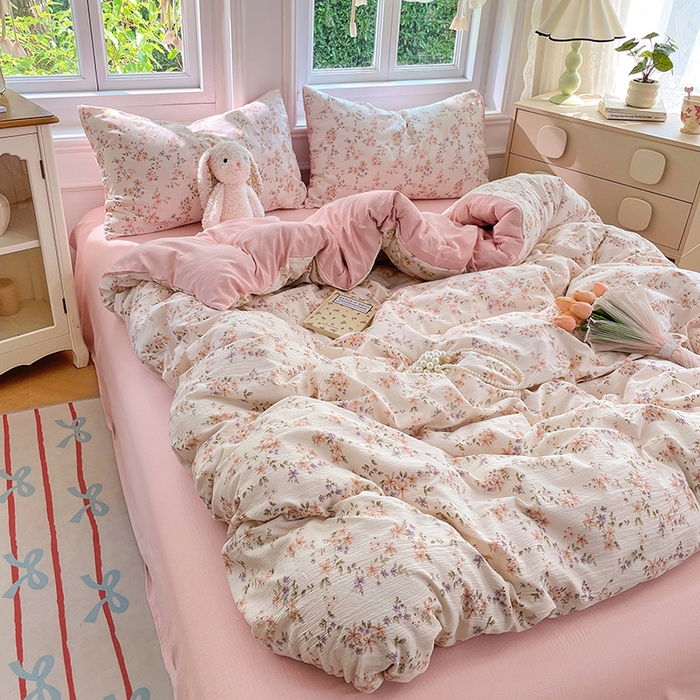 91家纺网 家纺一手货源 找家纺 梦卓家纺 2025新款超柔云感双层纱四件套 风信铃