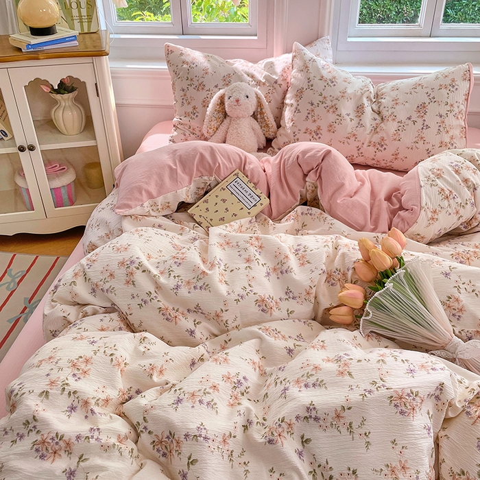 91家纺网 家纺一手货源 找家纺 梦卓家纺 2025新款超柔云感双层纱四件套 风信铃