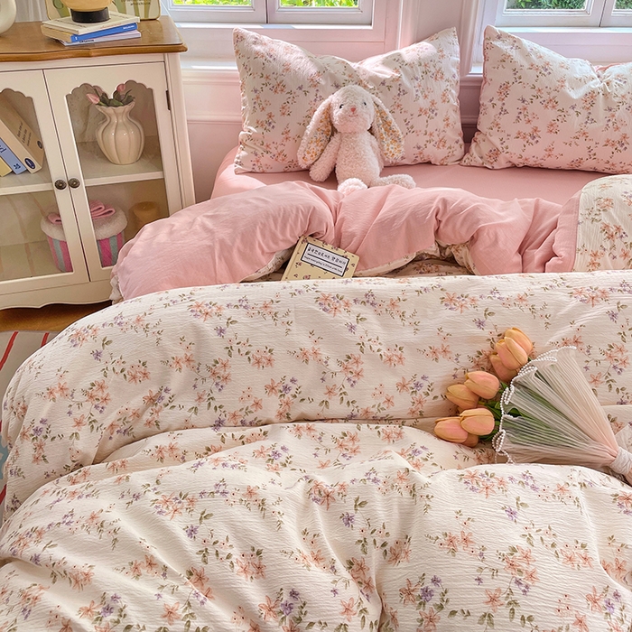 91家纺网 家纺一手货源 找家纺 梦卓家纺 2025新款超柔云感双层纱四件套 风信铃