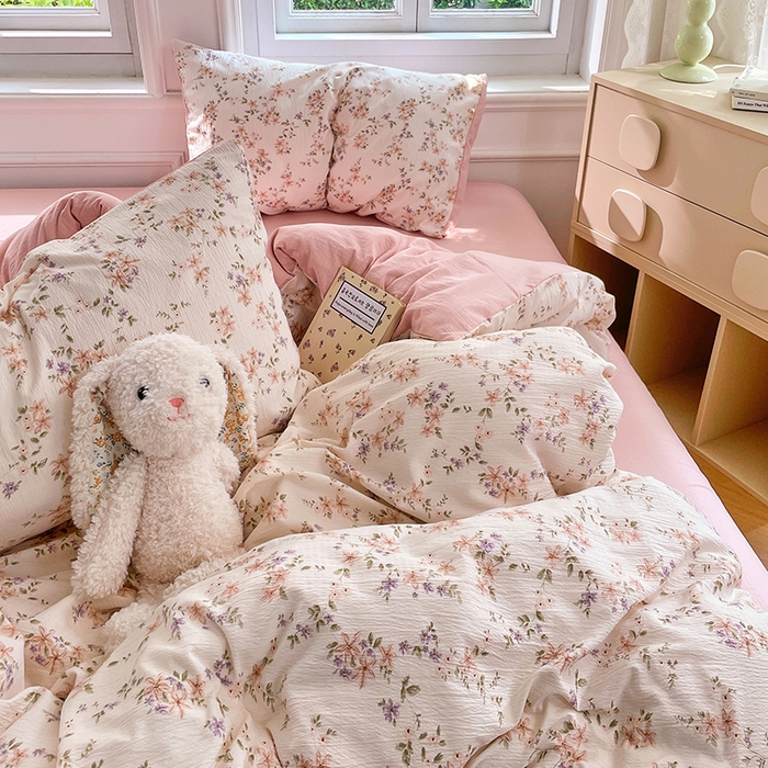 91家纺网 家纺一手货源 找家纺 梦卓家纺 2025新款超柔云感双层纱四件套 风信铃