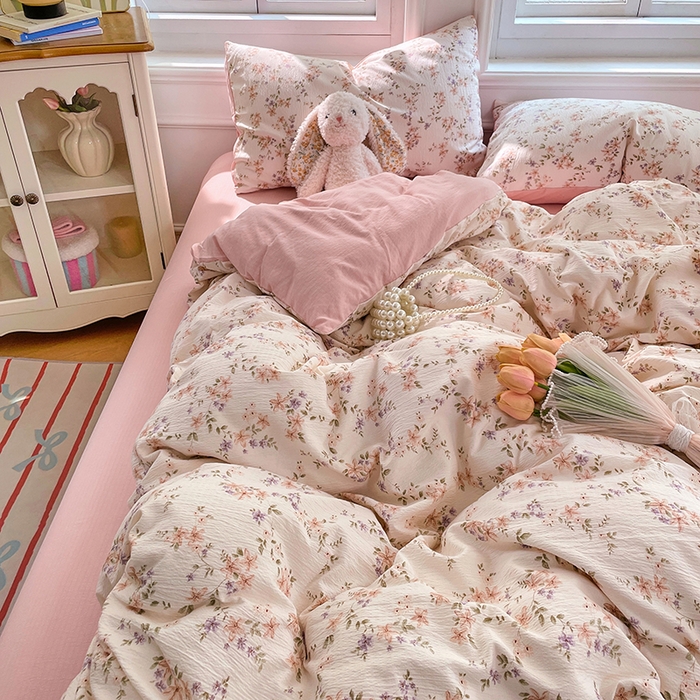 91家纺网 家纺一手货源 找家纺 梦卓家纺 2025新款超柔云感双层纱四件套 风信铃