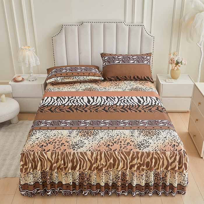艾裙海2025新款印花床裙三件套 -可跨境 斑马豹纹
