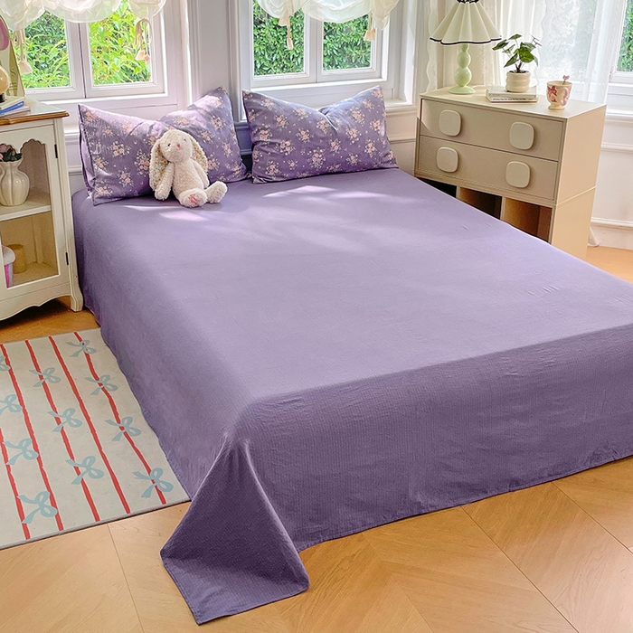 91家纺网 家纺一手货源 找家纺 梦卓家纺 2025新款超柔云感双层纱四件套 风信紫