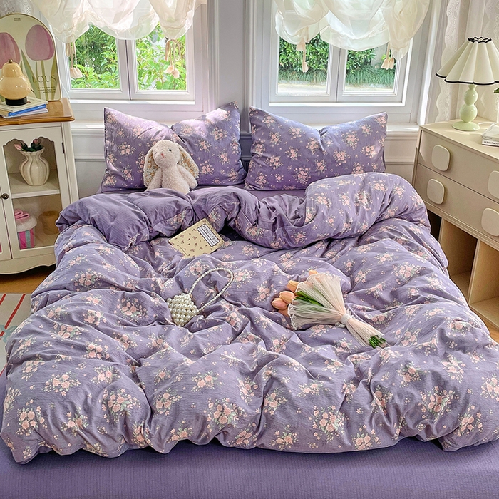 91家纺网 家纺一手货源 找家纺 梦卓家纺 2025新款超柔云感双层纱四件套 风信紫