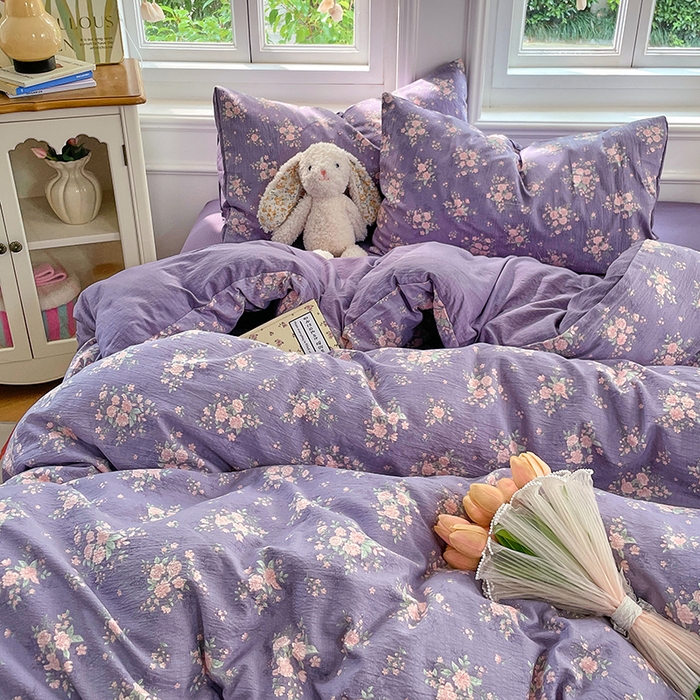 91家纺网 家纺一手货源 找家纺 梦卓家纺 2025新款超柔云感双层纱四件套 风信紫