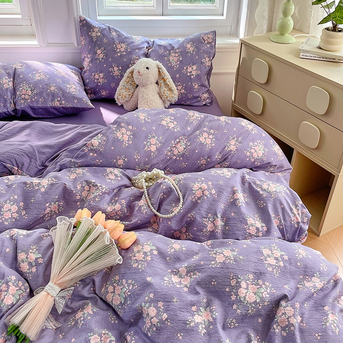 91家纺网 家纺一手货源 找家纺 梦卓家纺 2025新款超柔云感双层纱四件套 风信紫