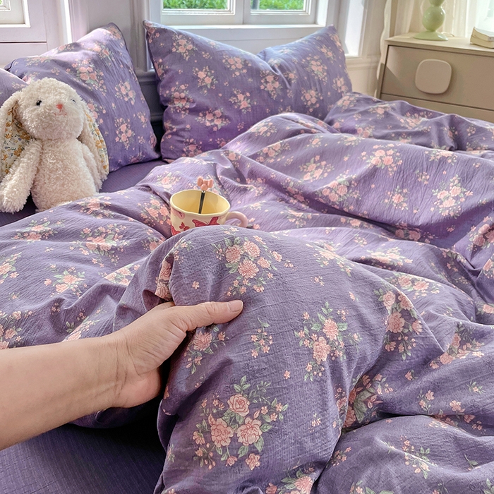 91家纺网 家纺一手货源 找家纺 梦卓家纺 2025新款超柔云感双层纱四件套 风信紫