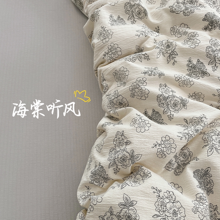 91家纺网 家纺一手货源 找家纺 梦卓家纺 2025新款超柔云感双层纱四件套 海棠听风